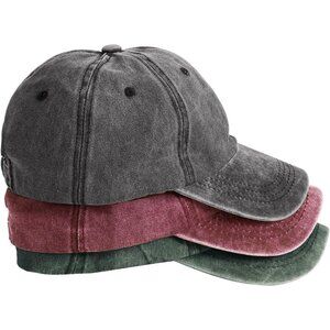 Men's Gray Red Green 3 Pack Plain Cotton Retro Adjustable Baseball Hat Cap